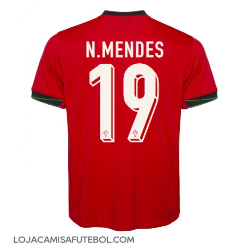 Camisa de Futebol Portugal Nuno Mendes #19 Equipamento Principal Europeu 2024 Manga Curta